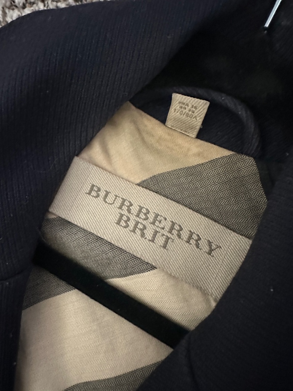 Authentic Burberry Brit Navy Blue Wool & Leather Trench Coat Sz US4 / XS - Picture 4 of 10